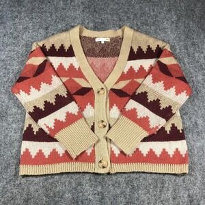 C&C California Cardigan Sweater Womens Medium Beige Multi Aztec Button Front